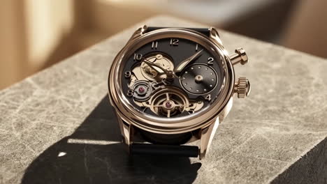 close-up of an elegant rose gold luxury mechanical watch