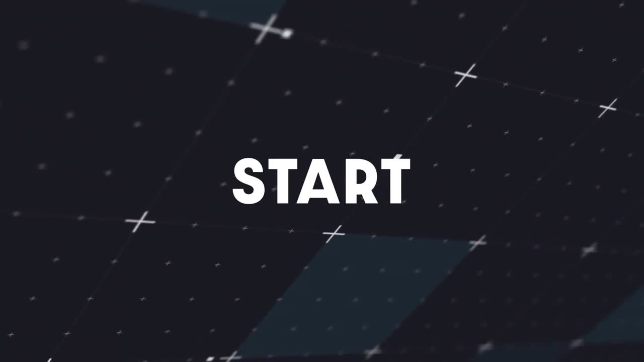 검은색 배경에 색 그리드와 커서 위에 빛으로 시작 텍스트의 애니메이션