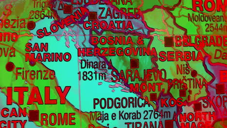 vibrant neon map of balkan countries and italy