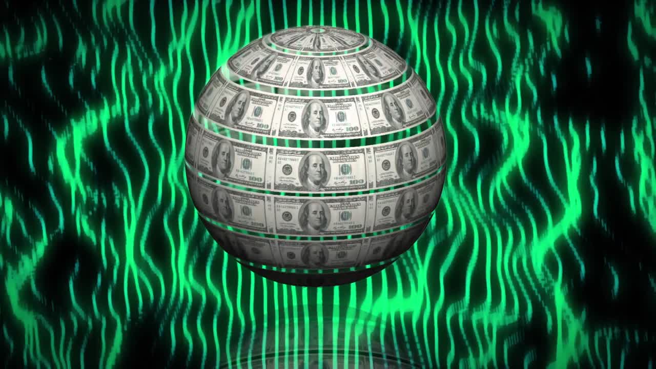 움직이는 모양 위에 은행권의 지구의 애니메이션