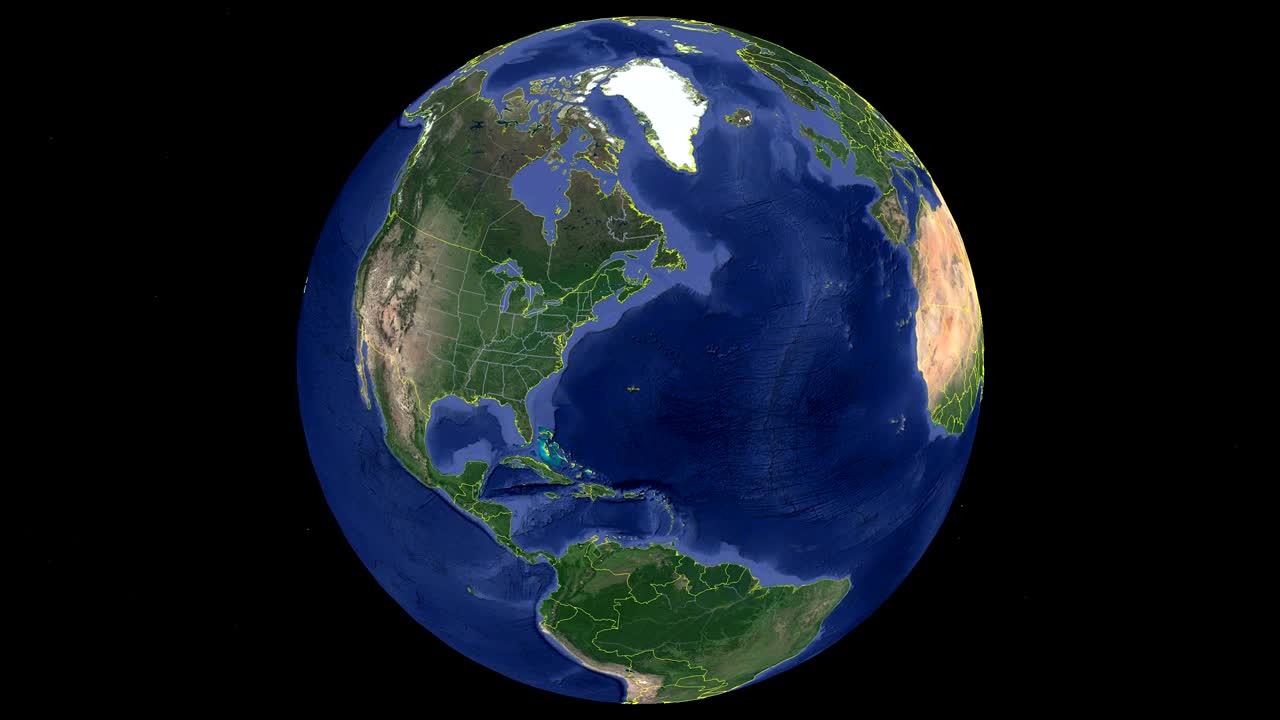 United States of America with flag. 3d earth in space - zoom in United States of America outer