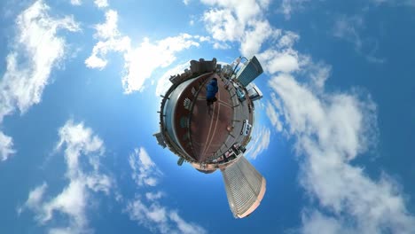 urban tiny planet.  360 degree, on vehicle, bike shot