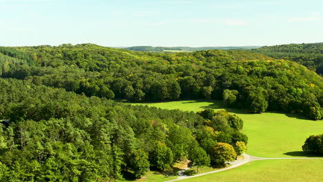 view over a big valley in the belgian ardennes near to the village of han and the caves of han