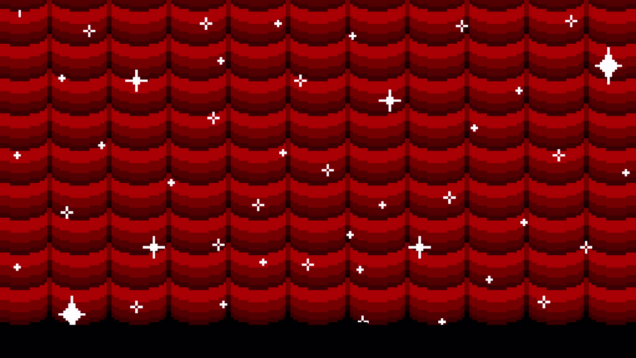 Pixel Art Red Curtains with Sparkles Background