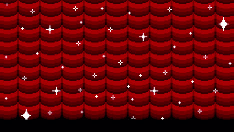 pixel art red curtains with sparkles background