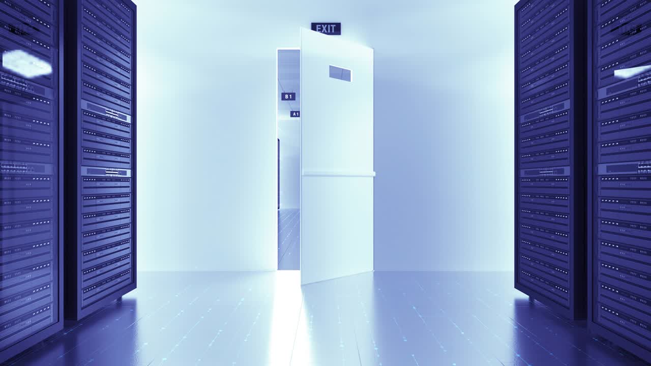 серверные стойки в современном центре обработки данных. камера медленно движется. беспрепятственный цикл.