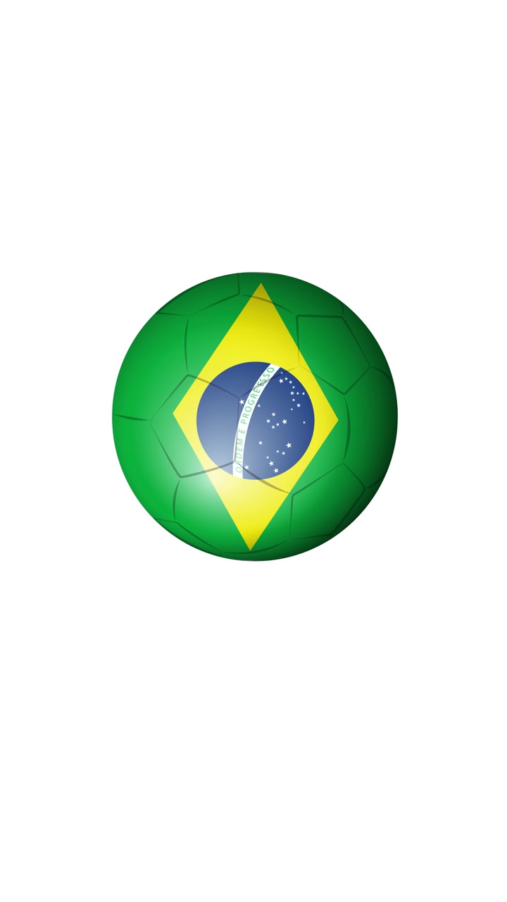 En fodbold i brasilianske flagfarver hopper lodret mod en ensfarvet hvid baggrund