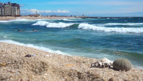 Strand-Mit-Meereswellen-Im-Hintergrund