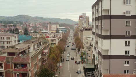 novi pazar, aerial rising shot over serbian city streets