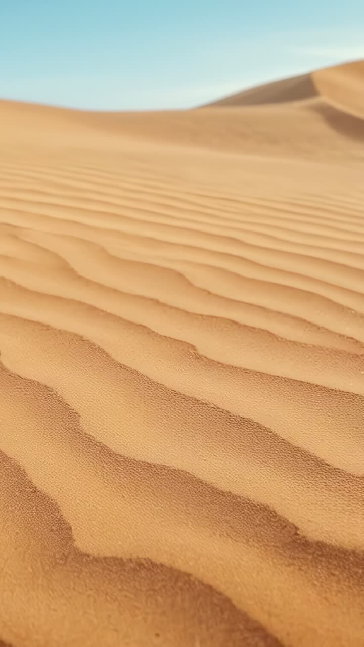 Video verticale: cresta di duna erosa che perde sabbia a causa del vento impetuoso nel deserto, rivelando increspature