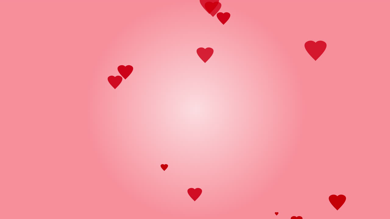 Cuori rossi che si muovono su sfondo rosa, grafica animata, simbolo di amore e passione.