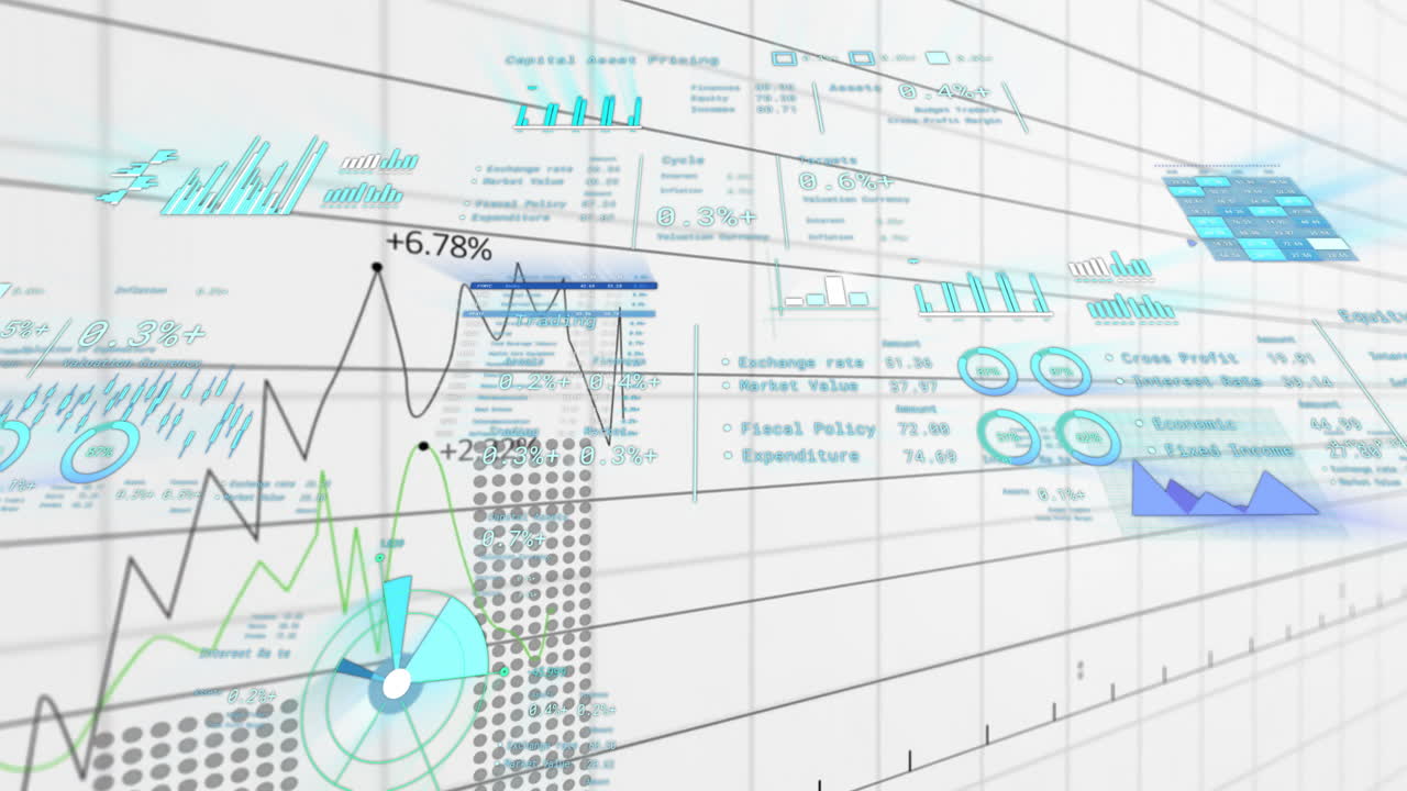 animación del procesamiento de datos financieros sobre una cuadrícula sobre un fondo blanco