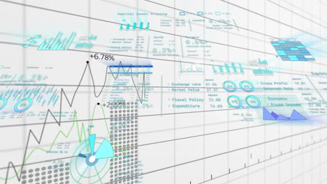 animation of financial data processing over grid on white background