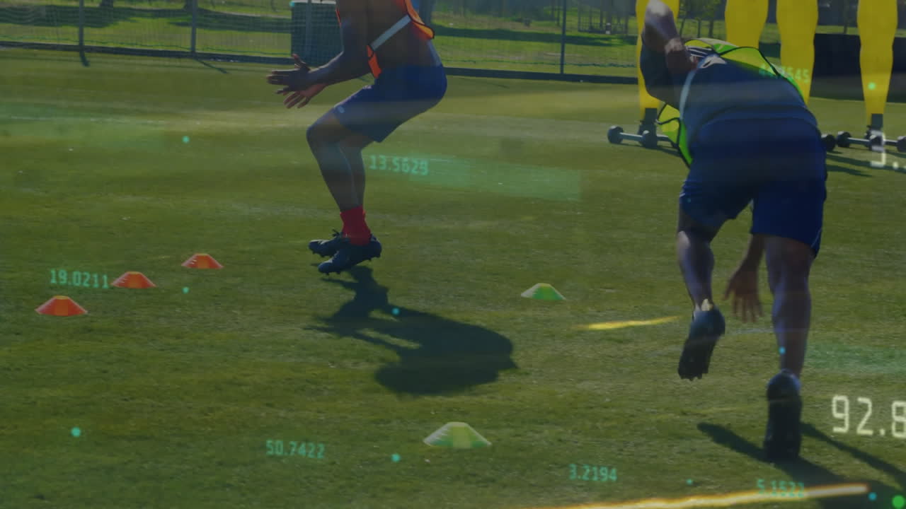 남성 축구 선수들이 푸시업 운동을 하는 통계적 데이터 처리의 애니메이션입니다.