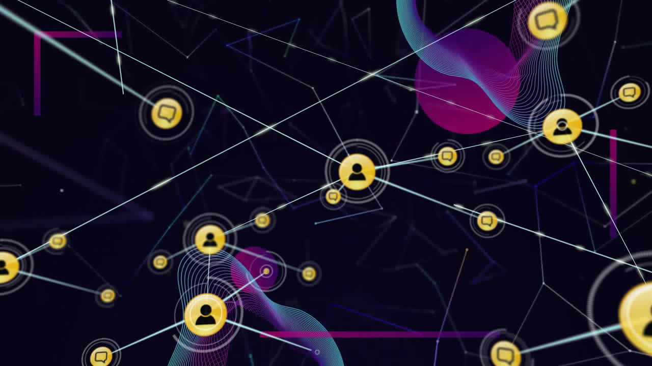 animación de la red de conexiones con los iconos de las personas sobre fondo negro