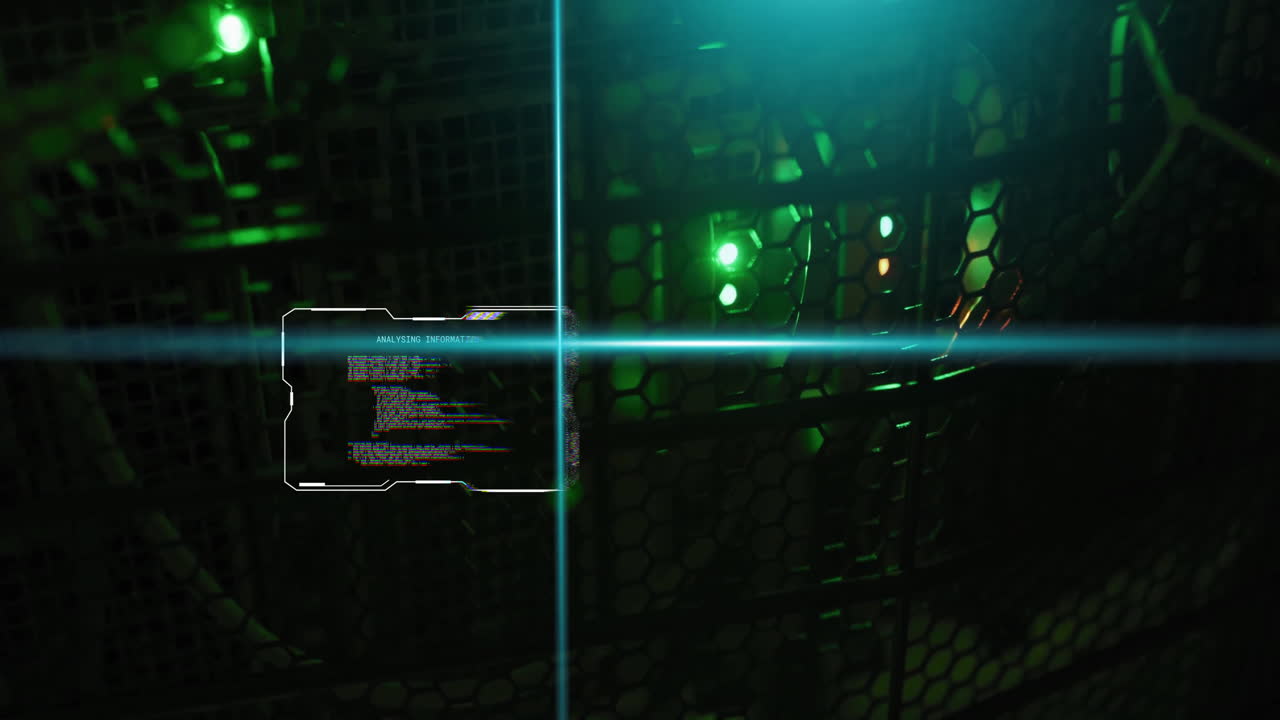 AI data coding animation over futuristic digital interface with green lights
