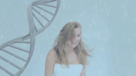 animation of science data processing over caucasian woman