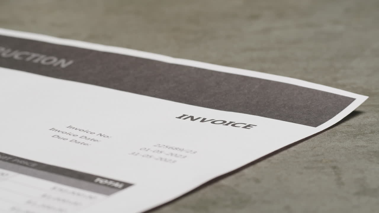 Close Up of Invoice Document Placed on Table