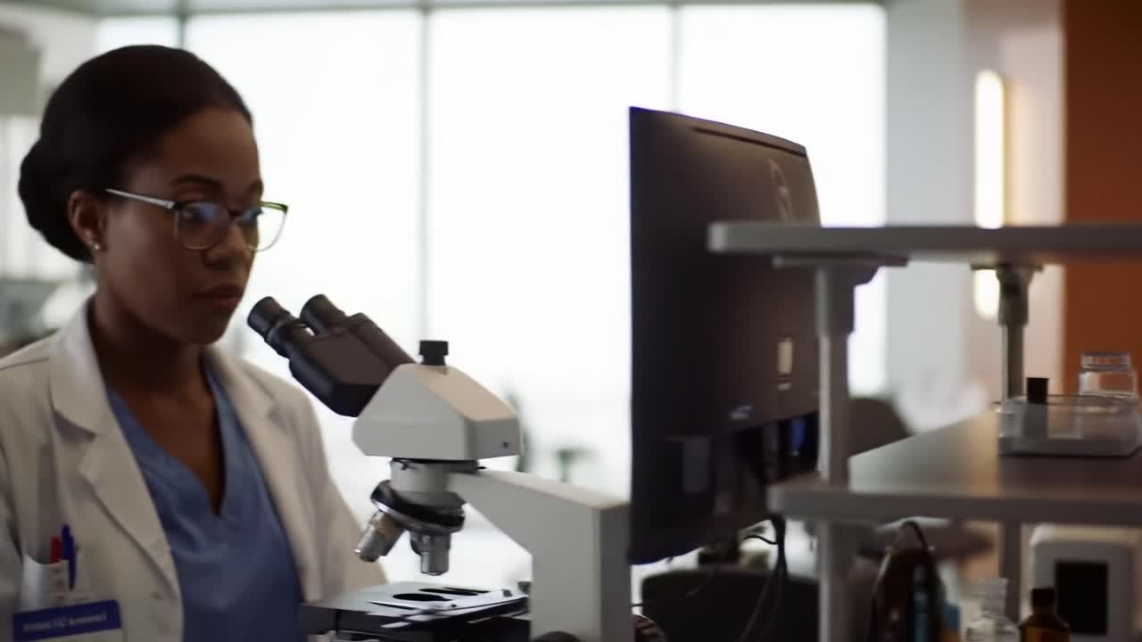 Dedicated Scientist Engaged in Microscopic Research: A Glimpse into the World of Laboratory Analysis and Scientific Discovery