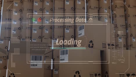 Animation-of-data-processing-over-stack-of-cardboard-boxes