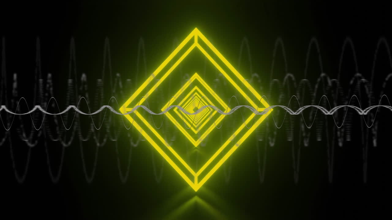 Animation of digital data processing over neon pattern