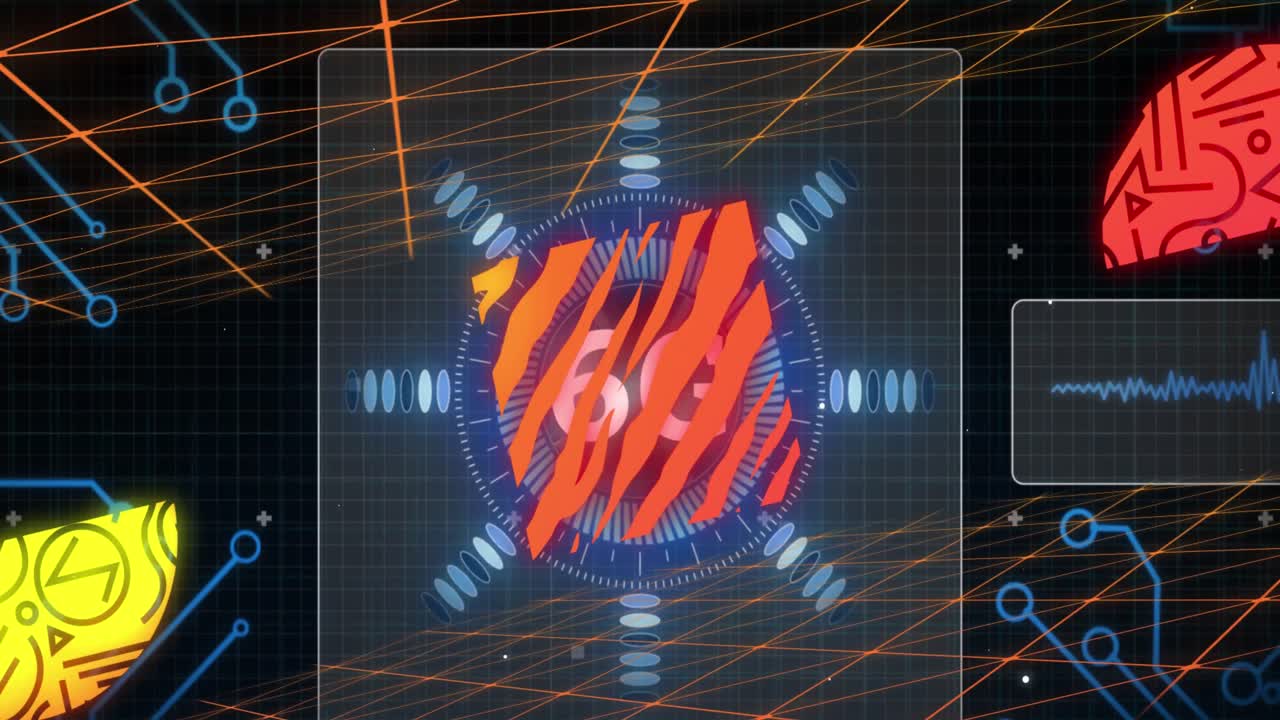 Animation of shapes moving over 5g text