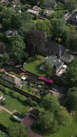 aerial view of a dutch village with canals