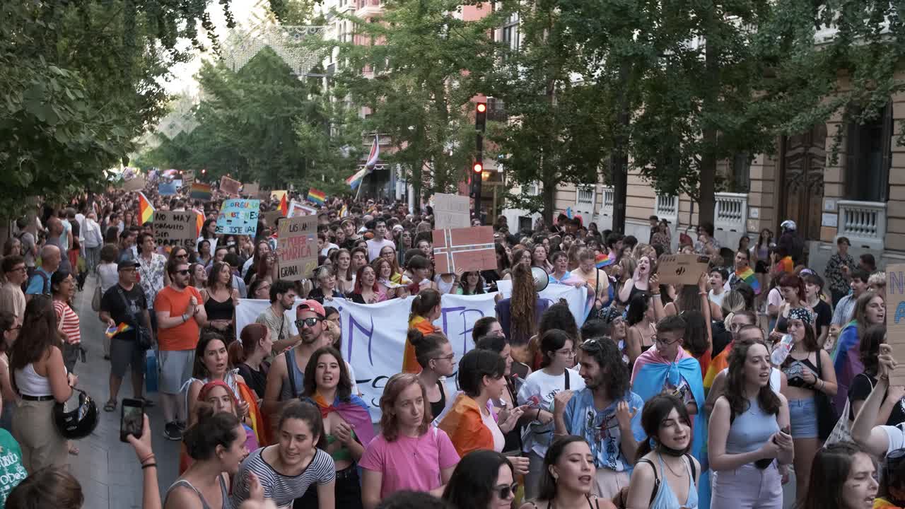 GRANADA, SPAIN - JUNE 28, 2022: Many people at the pride manifestation, LGBT+ community