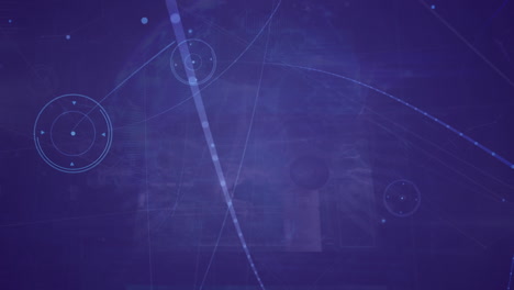 animación de la red de conexiones y procesamiento de datos sobre fondo azul