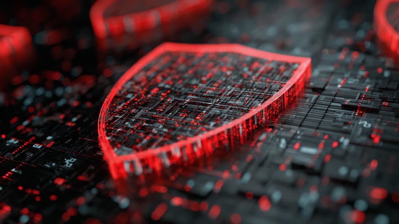 Visual Representation of Cybersecurity: Intricate Digital Shield Design Highlighting Advanced Technology and Data Protection Concepts in a Modern Context