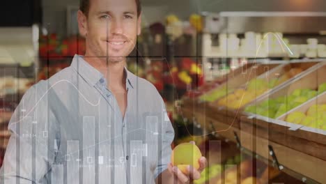 animation of financial dat processing over caucasian man shopping