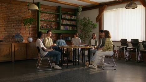 students meeting in a library