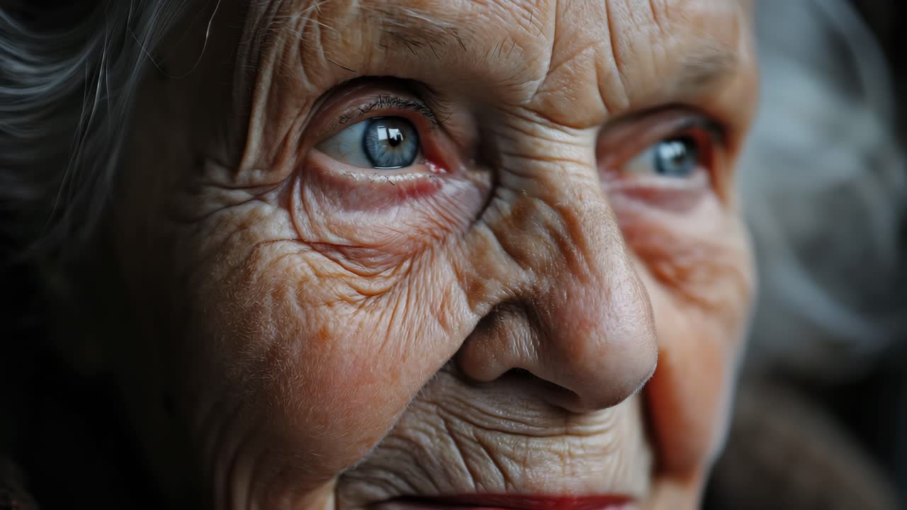 Wrinkled face of an elderly woman highlighting the passage of time and the wisdom accumulated over the years, creating a powerful image of aging and experience