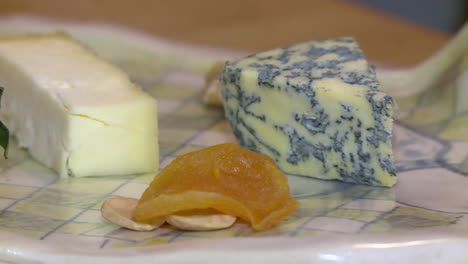 cheese platter with blue cheese, brie and dried apricots