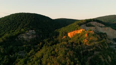 medieval stronghold and quarry during golden hour