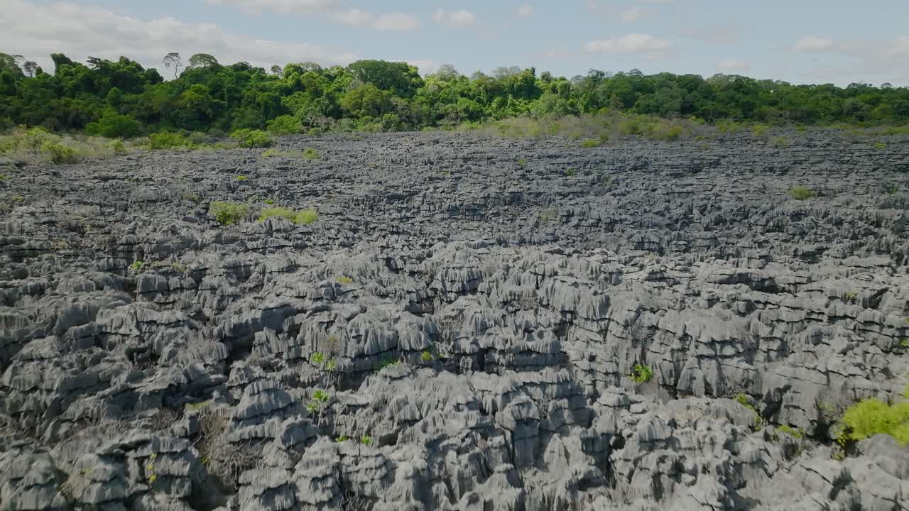 Vola sopra le splendide rocce Tsingy Ankarana sull'isola del Madagascar.