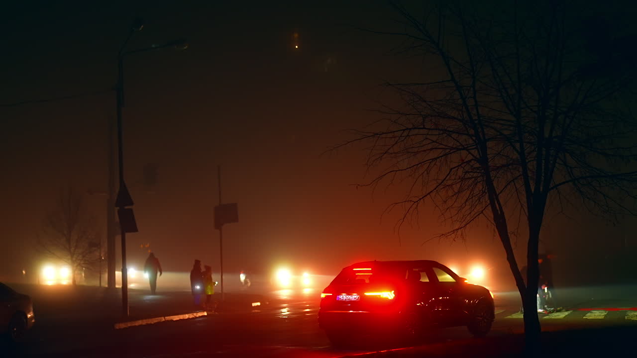 Foggy Night City Street Scene