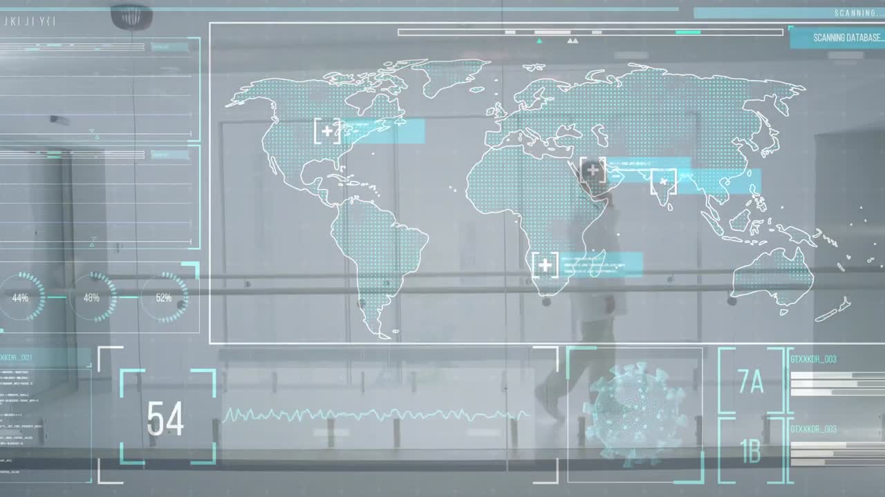 병원에서 스마트 폰으로 이야기하는 남성 의사와의 의료 데이터 처리와 디지털 인터페이스