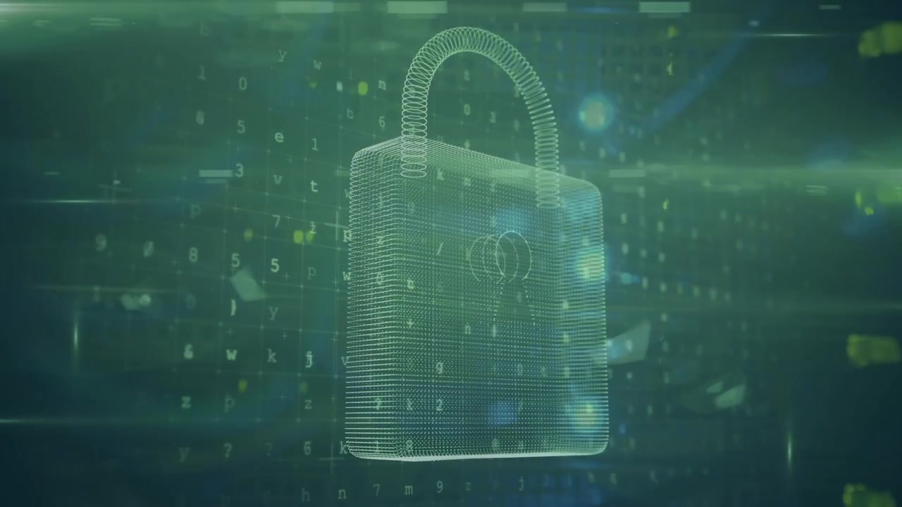 Animation of online security padlock and data processing over server