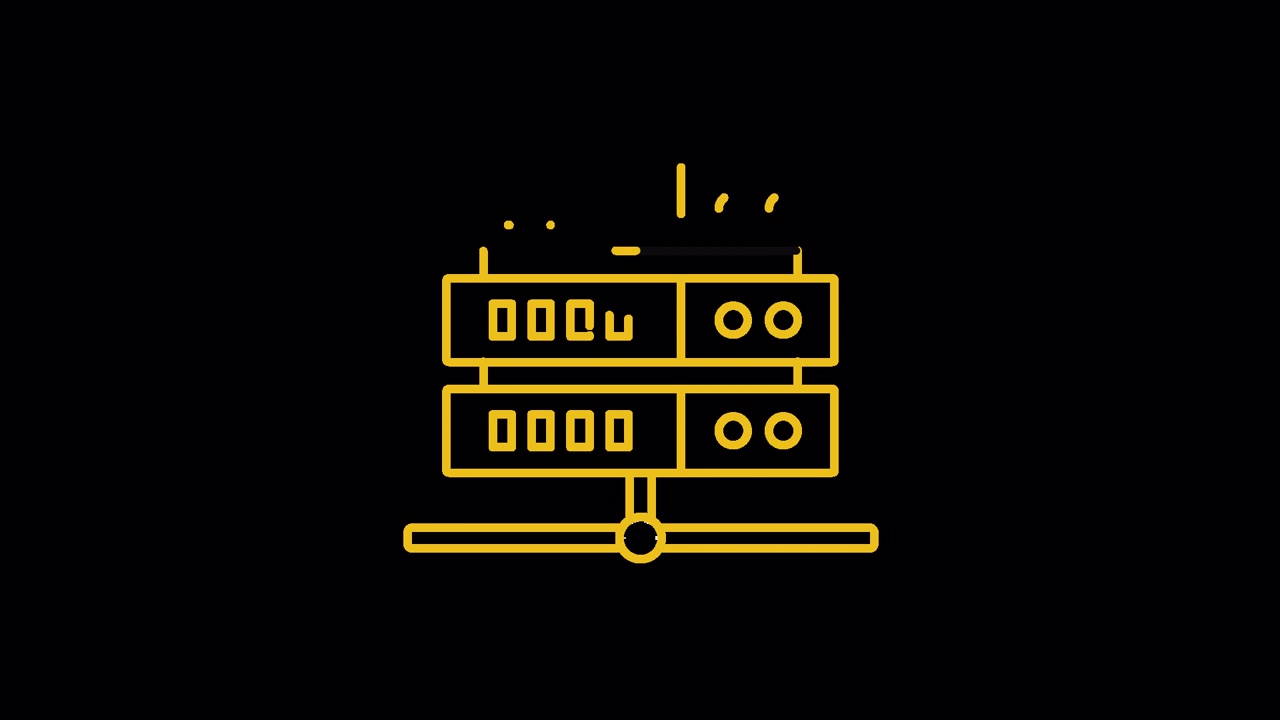 Icono de línea animado de un rack de servidores para datos y red