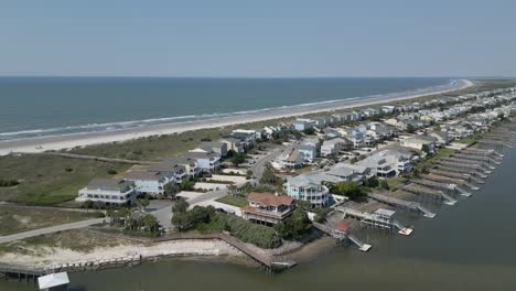 4k-drone-clip-of-the-north-end-of-Sunset-Beach,-NC-near-the-inlet