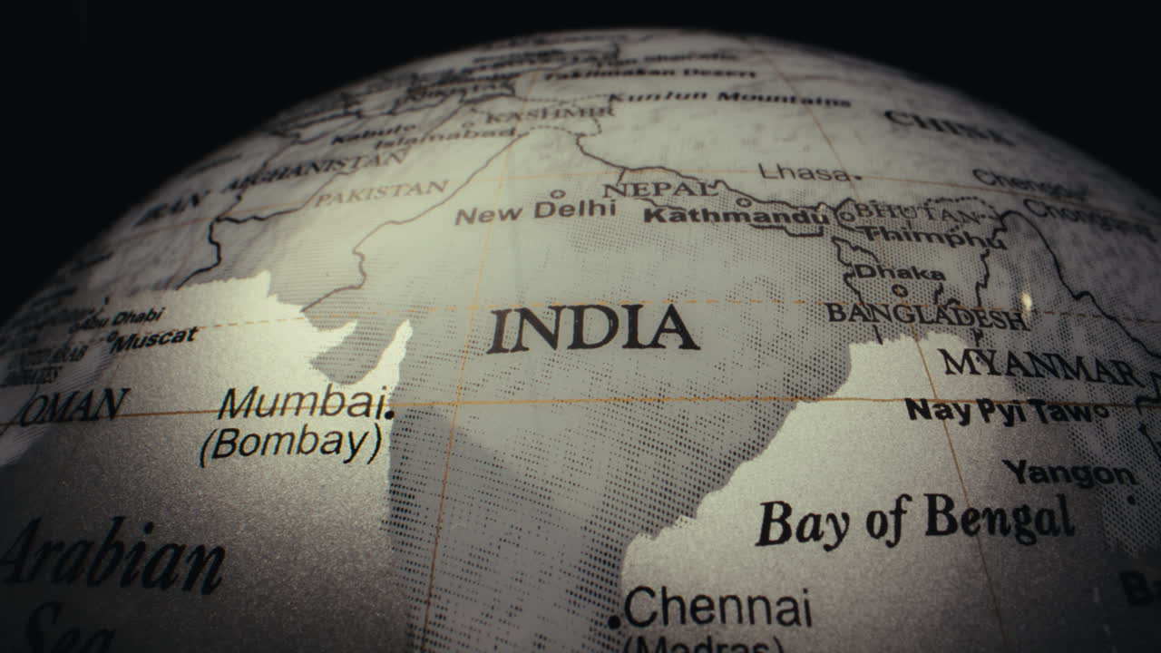 Close-up of a World Globe Focusing on India