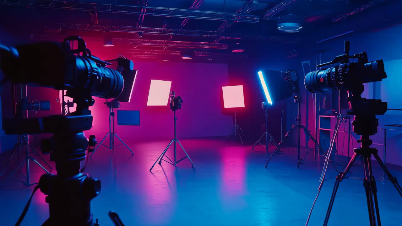 Professional Video Production Studio with Neon Lighting