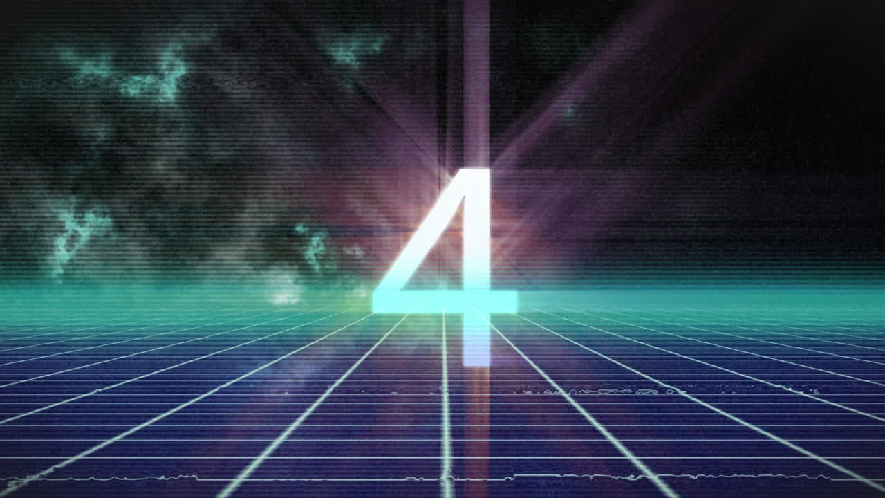 animación de la cuenta atrás con fuegos artificiales sobre la cuadrícula