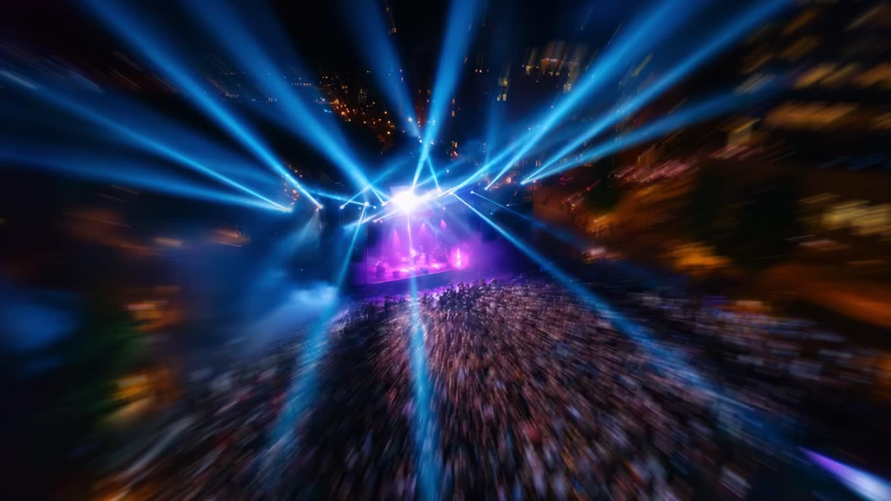 Captivating Nighttime Concert Experience: A Dazzling Display of Lights and Energy as a Large Crowd Enjoys Live Music Under a Starry Sky, Creating an Unforgettable Atmosphere of Joy and Excitement