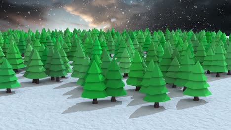 animation of fir trees over winter landscape