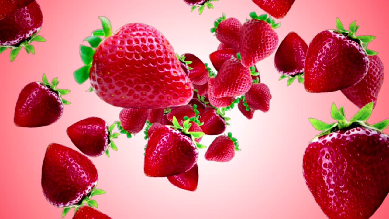 떨어지는 딸기 배경, 루프, 애니메이션, 렌더링, 알파 채널