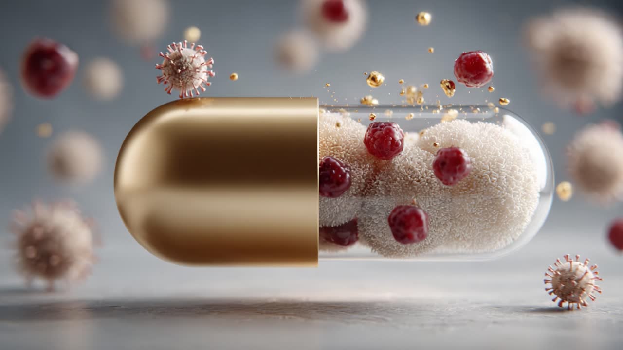 Exploring the Intricate World of Medicine: A Glimpse at an Artistic Representation of a Capsule Filled with Bacteria and Pharmaceuticals, Highlighting Health and Wellness Themes