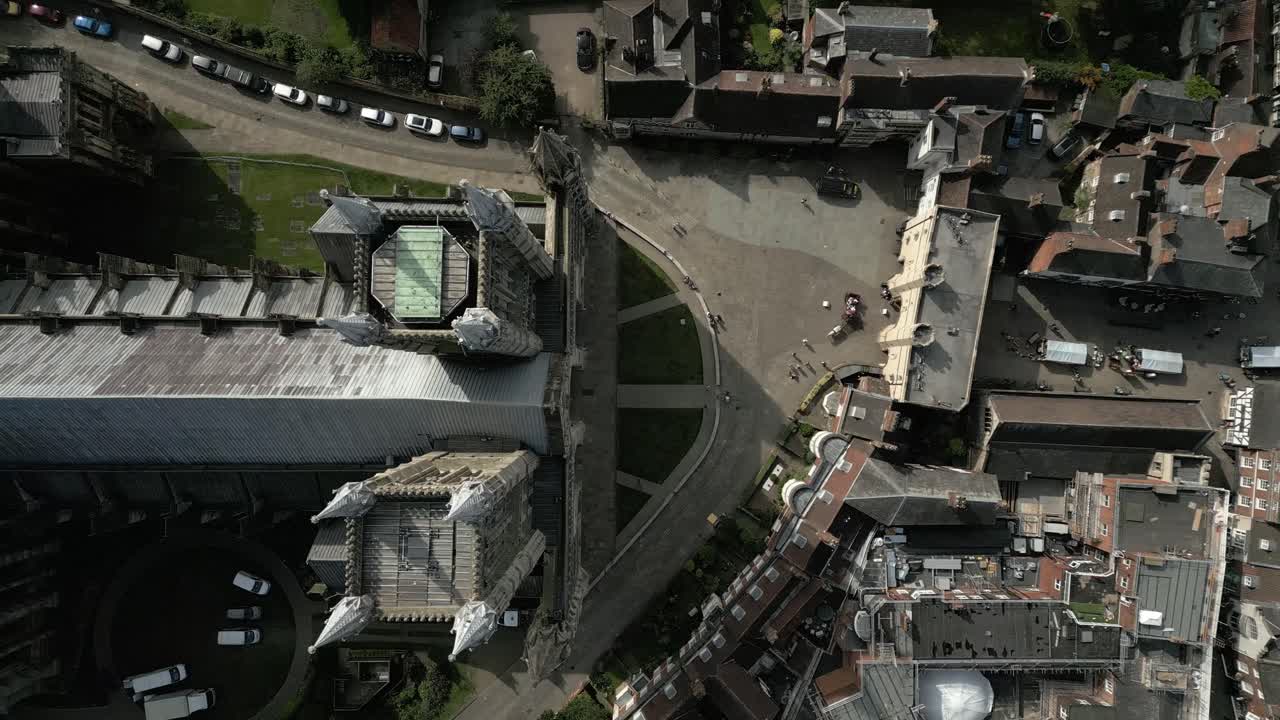catedral de lincoln vista a vista de pájaro vista aérea de aviones no tripulados de cerca