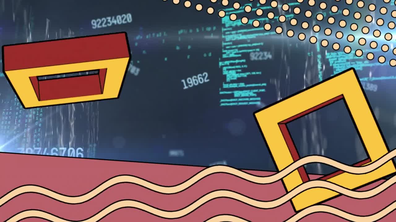 animación de formas abstractas, números y procesamiento de datos